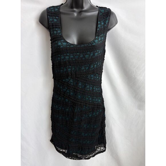 Studio M Teal Black Lace Overlay Dress Size S Date Sexy Y2K 2000s Going Out Mini - Picture 1 of 9